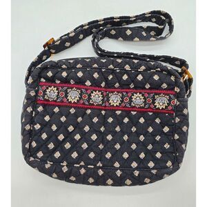 Vera Bradley Quilted Floral Crossbody Bag With Adjustable Strap & Red Accents -